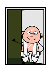 Cartoon South Indian Pandit Standing at door