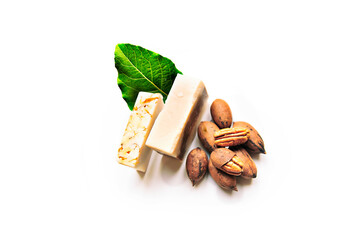 Walnuts cheese isolated on white background