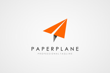 Air Plane Logo. Orange Arrow Up Paper Plane with Shadow isolated on White Background. Usable for Business and Travel Logos. Flat Vector Logo Design Template Element