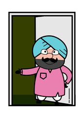 Cartoon Cute Sardar Standing at door
