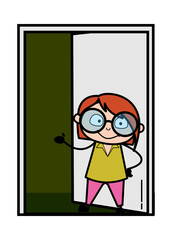 Cartoon Teacher Standing at door