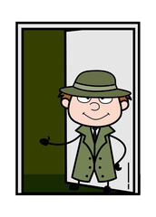 Cartoon Spy Standing at door