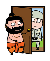 Cartoon Pandit opening Door