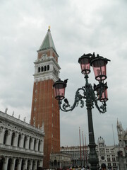 Fototapeta na wymiar Campanile et pigeons à Venise