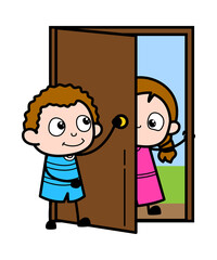 Cartoon Kid opening Door