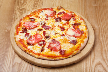 pizza with salami and mushrooms