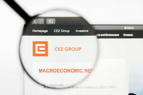 Los Angeles, California, USA - 12 March 2019: Illustrative Editorial, CEZ Group website homepage. CEZ Group logo visible on display screen