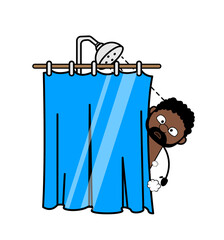 Cartoon African American Man taking shower