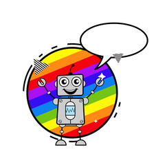 Cartoon Robot with rainbow background