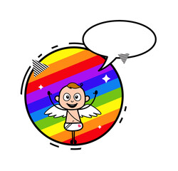Cartoon Angel with rainbow background