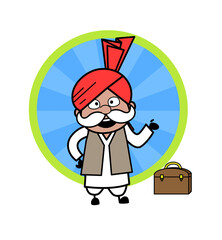 Happy Cartoon Haryanvi Old Man Presenting