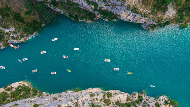 Boats on Verdon River in France - the Verdon Canyon is a famous landmark © 4kclips