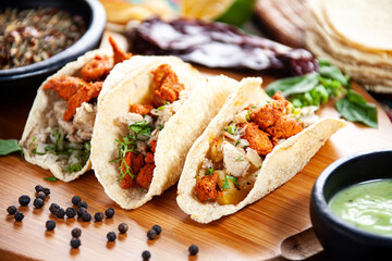 Detalle de comida típica mexicana, tacos