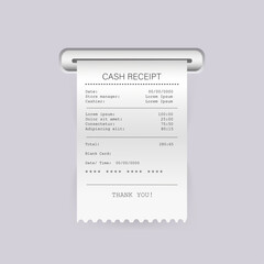 Flat mockup with check price on white background. Icon for print design.