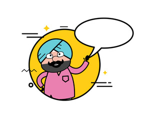 Cartoon Cute Sardar with Chat Bubble