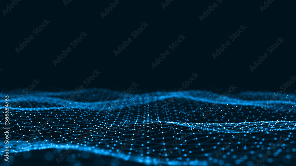 Fototapete Abstract 3d rendering futuristic dots and lines. computer geometric digital connection structure. Visual information complexity. Intricate data threads plot. Intelligence artificial