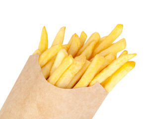 American fried potato in paper basket isolated on the white