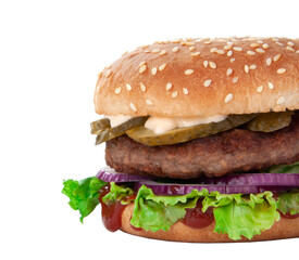 Tasty american grill burger isolated on the white