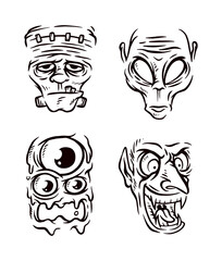 Monster head vector line illustration