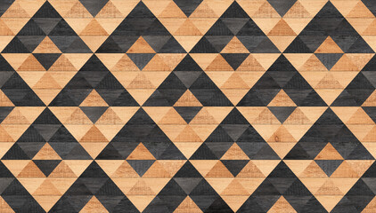Natural wood texture background. Weathered black and brown wooden wall. Vintage seamless parquet floor with geometric pattern.  - 366587183