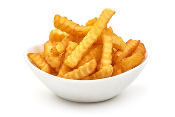 Fried French fries, potato fry, isolated on white background