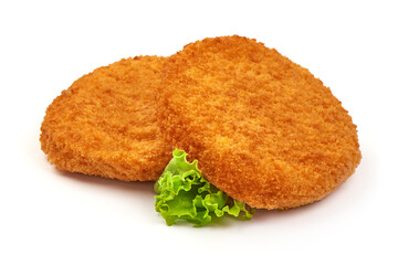 Fried Chicken Cordon bleu in breadcrumbs, isolated on a white background