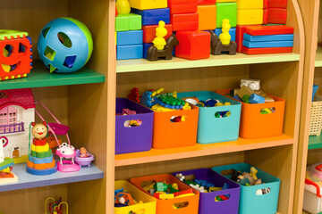 Toys in the room on the shelves