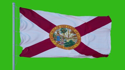 State flag of Florida waving in the wind against green screen background. 3d illustration