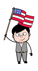 Cartoon Groom holding Flag of USA