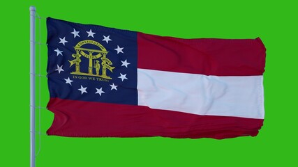 State flag of Georgia waving in the wind against green screen background. 3d illustration