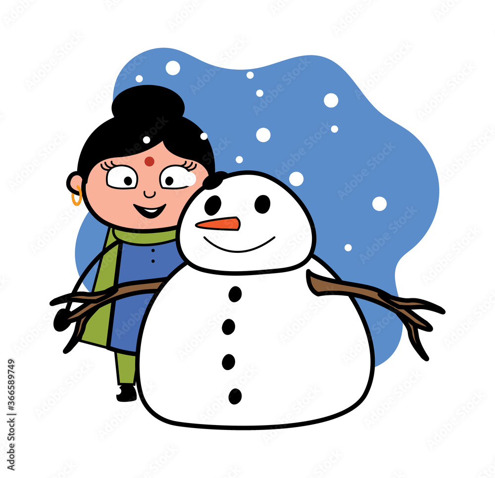 Canvas Prints cartoon indian lady with snowman