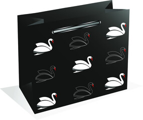Gift paper bag with swans picture, vector