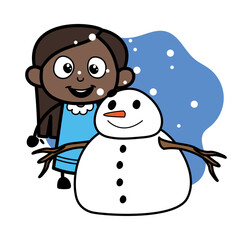 Cartoon Black Girl with snowman