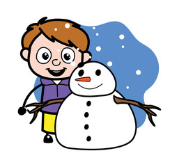 Cartoon Boy with snowman