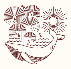 Fototapeta premium Hand drawn whale line illustration