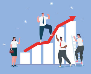 Fototapeta premium business start up concept, banner, business object startup process, business people with infographic and arrow up