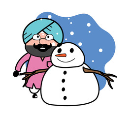 Cartoon Cute Sardar with snowman