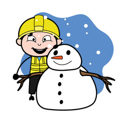 Cartoon Engineer with snowman