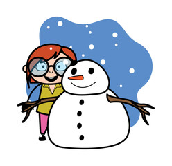 Cartoon Teacher with snowman