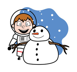 Cartoon Astronaut with snowman