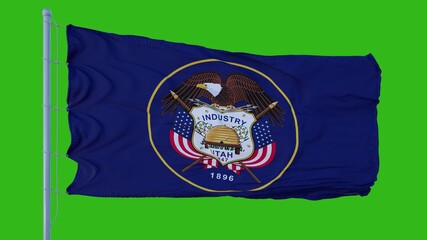 State flag of Utah waving in the wind against green screen background. 3d illustration
