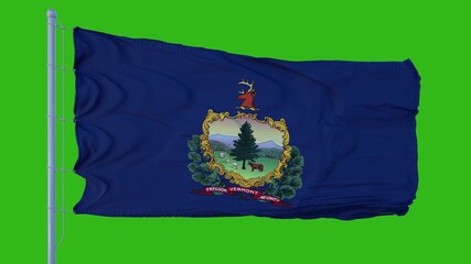 State flag of Vermont waving in the wind against green screen background. 3d illustration