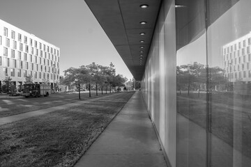 Perspective View Along Wall of Modern Building with Vanishing Point