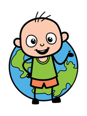 Cartoon Bald Boy with planet earth
