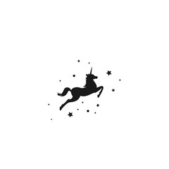 Black silhouette of graceful unicorn and stars. Fairy tale symbol. © Ne Mariya