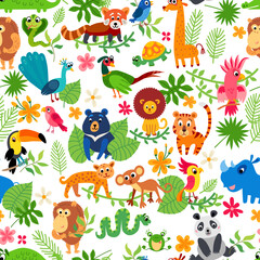 Zoo Jungle pattern. A tropical bird background.