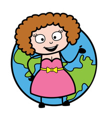 Obraz premium Cartoon Young Lady with planet earth