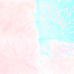 Fototapeta na wymiar Blue Sunrise Violet Floral Wallpaper. Tender Vivid Pink Tye Dye Fabric. Blue Boho Chic Tye Dye Fabric. Sunrise Violet Gentle Watercolor Poster.