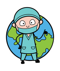 Cartoon Surgeon with planet earth