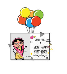 Cartoon Indian Woman Happy Birthday Wishes